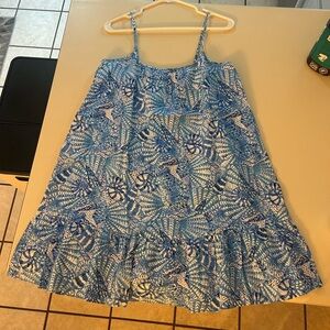 Lilly Pulitzer Kids Dress in Blue and White Fern Pattern